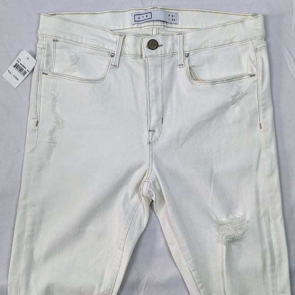 AYR Jean Skinny Stretch Ankle High Rise Distressed Ripped Zip Fly White 31 NWT - Picture 4 of 16